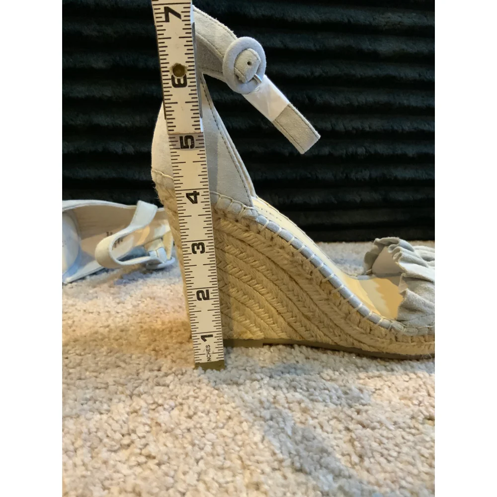 Women's Marc Fisher Light Blue Beige Espadrille Wedge‎ Sandals 7.5 Ruffled Strap